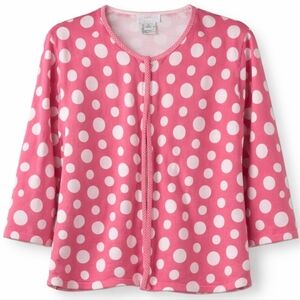 Talbots Pink Polka Dot Cardigan 1X Retro Coquette Teacher Snap Sweater